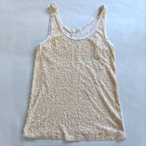 J. Crew Raw Edge Sequin Cotton Tank Top Scoop Neckline Sleeveless Cream - sz M
